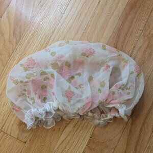 vintage floral sleep bonnet 70s 80s elastic pink roses retro adult women's